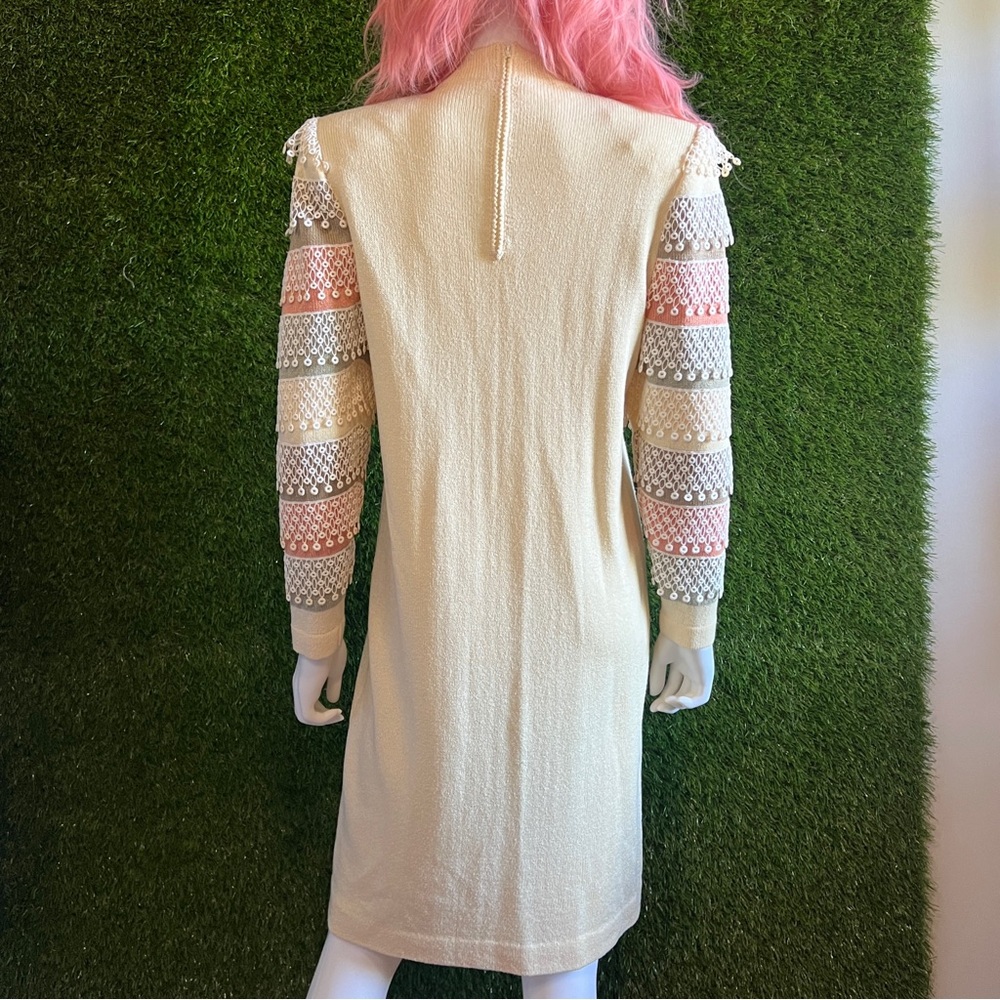 Unique Vintage Knit Dress Statement Sleeves Fringe Striped - Picture 5 of 8